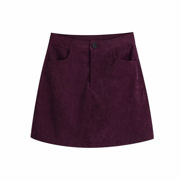 

2021 new corduroy mini women vintage patch pockets winter high waist skirt woman a line zip fly casual ladies skirts gd1l, Black