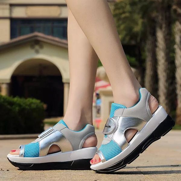 

classic women sandals soft leather wedges shoes women pu platform sandals female breathable hollow fish mouth, Black