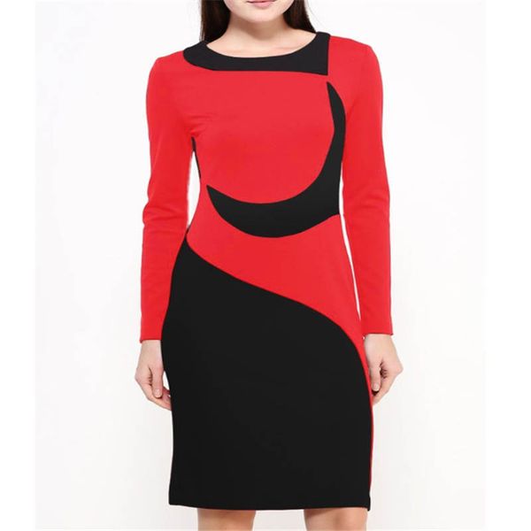 

2020 fashion business attir european and american long-sleeved dress ol wearing contrast stitching autumn and winter pencil skirt size s-3xl, White;black