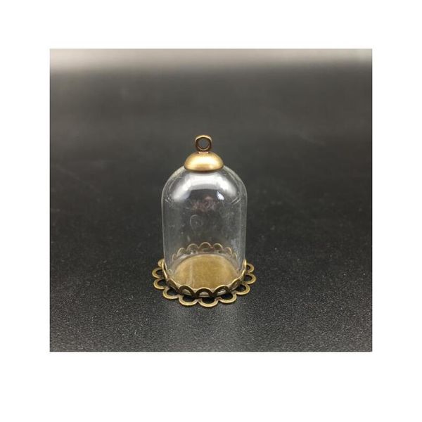 

5set 25*18mm hollow glass tube with lace setting base beads cap set glass vials pendant glass bottle jewelry findings bbyftz, Black