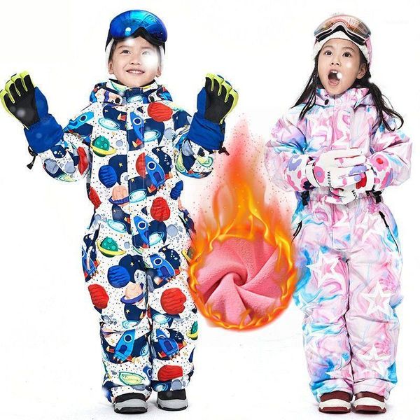 

coat children winter ski suit waterproof windproof fleece warm overalls kids snowboard jacket for boys girls 90-130 jumpsuit1, Blue;gray