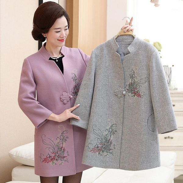

embroidery woolen coat 2019 autumn winter new large size women's blends jacket elegant applique outerwear plus size xl-5xl f11561, Black;brown