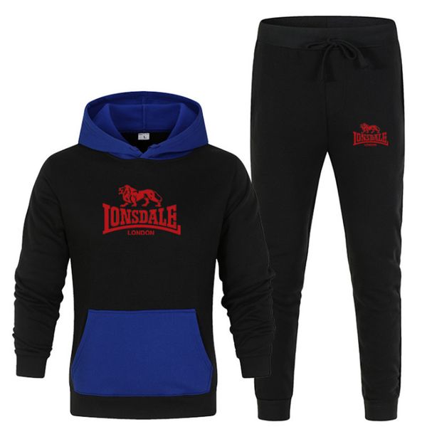 

2020 european and american contrasting color lion sweater suit sports casual suits men's hoodie + trousers sportswear 2-piece set size, Gray