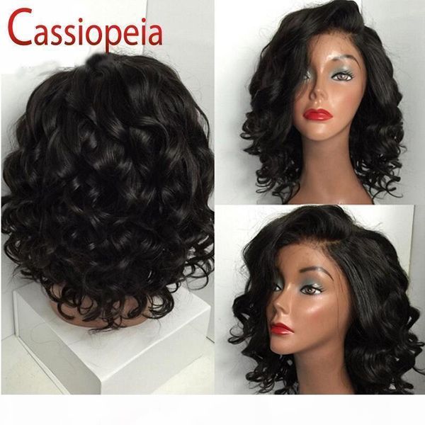 

short wavy bob lace front human hair wigs for black women glueless left side full lace wig virgin brazilian hair, Black;brown
