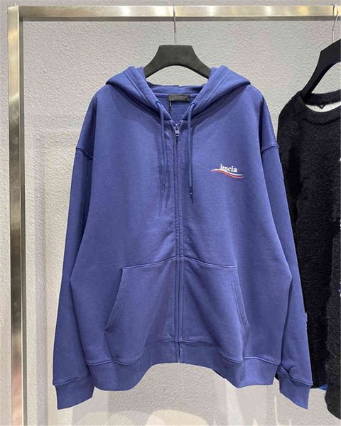 

men's hoodies & sweatshirts high version 21 autumn winter front and back wave cola embroidery print ins hoodie gb7o, Black