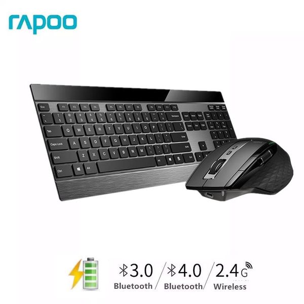 

keyboard mouse combos rapoo multi-mode wireless slim metal & rechargeable laser combo bluetooth 3.0/4.0 2.4g switch between 4 devices