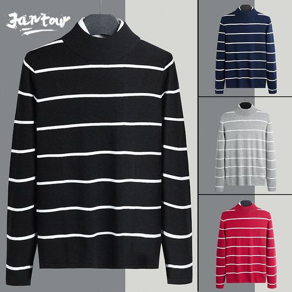 

autumn winter thick stripe turtleneck sweater men 100% cotton solid black red gray blue cuasal pullover male big size -3xl, White;black