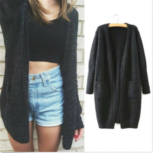 

elegant women black cardigan knitted long sleeve cardigans women sweater autumn winter warm coat long line lady casual sweaters, White;black