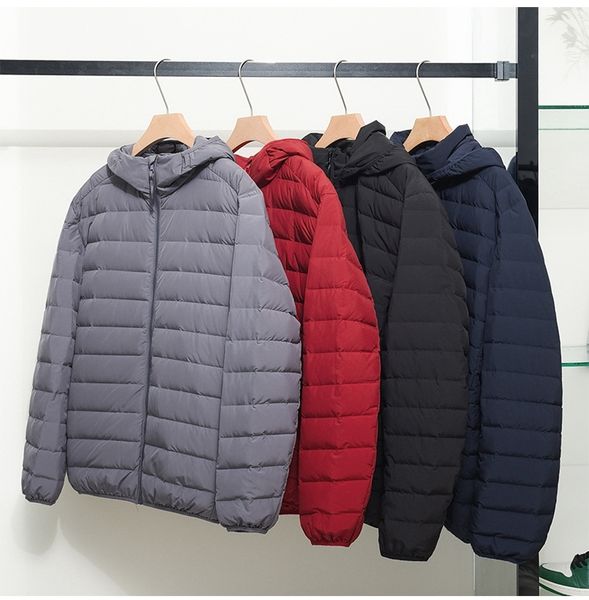 

2021 new 6xl 7xl plus matt fabric ultra light men hooded winter men's down jacket hat detachable feather coat x6ee, Black