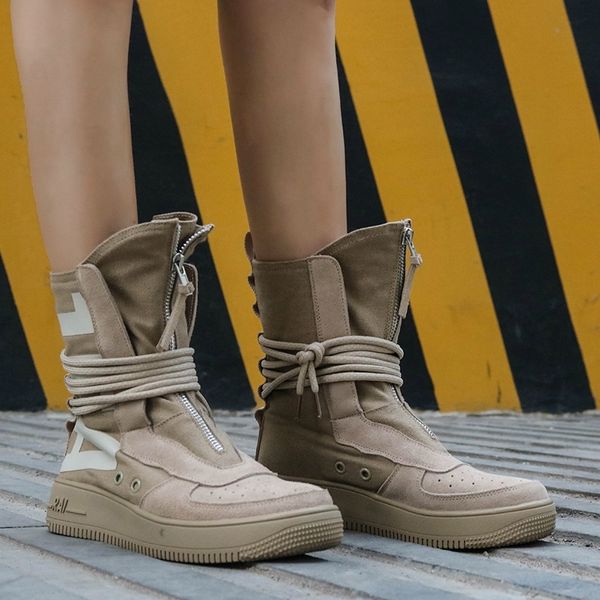 

cow suede women's ankle boots fashion cross-tied women motorcycle military boots high woman sneakers lady footwear t200425, Black