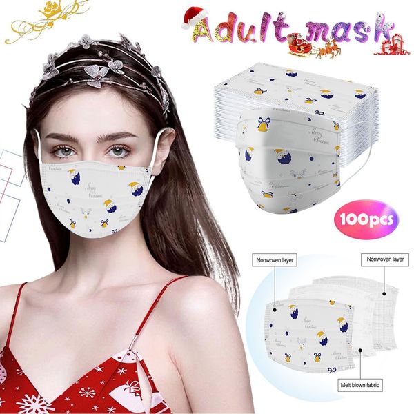 

100pc printed disposable macka mascarilla desechable christmas soft for adults 3-layer face masks headband masque