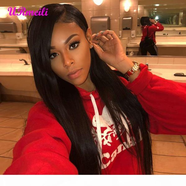 

straight human hair lace front wigs with baby hair brazilian virgin remy straight hair lace front wigs for black women 150% density wig, Black;brown