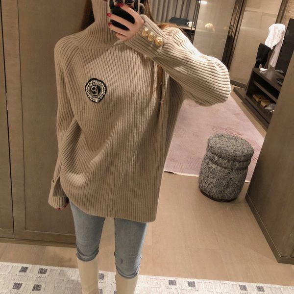 

loose knit shirt turtleneck for the woman autumn winter designer luxury jersey jumper streetwear clothes qwms, White;black