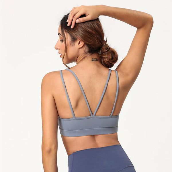 

gym clothing 2021 women v collar yoga bra back cross hollow design sports woman shockproof fitness push up1, White;black