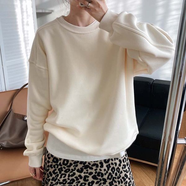 

new 2021 spring long sleeve thick o-neck pure color oversize warm furry hoodies women gh4x, Black