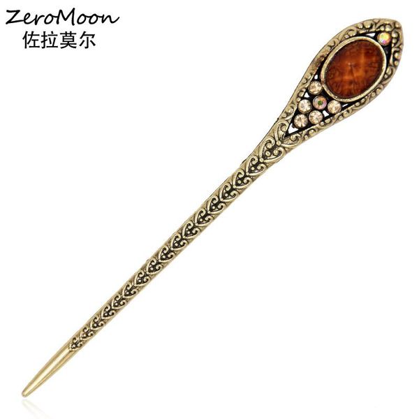 

crystal rhinestone oval resin women hair sticks metal love heart vintage hairpin headwear jewelry accessory, Golden;silver