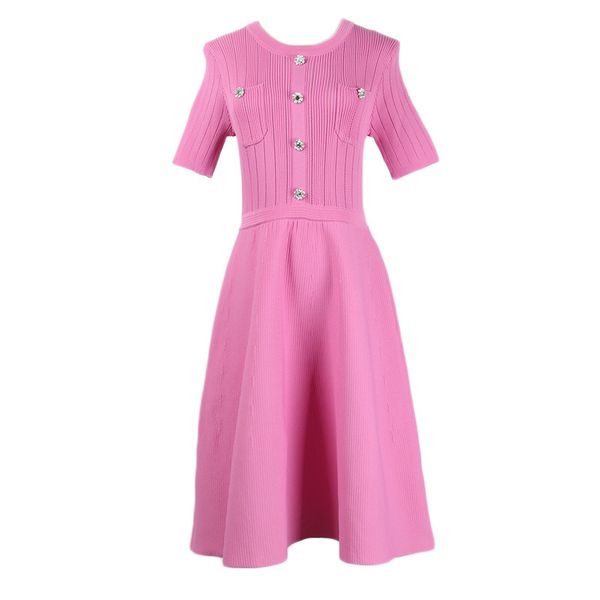 

милая розовый цвет о-образный вырез с коротким рукавом кнопки горного хрусталя 2020 новых дизайна женщин patched трикотажной высокой талией, Black;gray