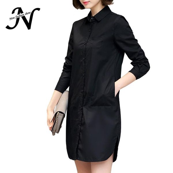 

autumn shirt dress women korean style ladies short straight dress long sleeve 2020 loose casual plus size women clothing, Black;gray