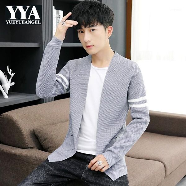 

korean brand new autumn thin mens casual knitted sweaters fashion long sleeve pockets slim plus size male open stitch streetwear1, White;black