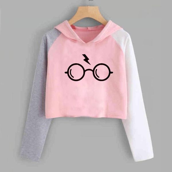 

crop woman sweatshirts harry glasses brand tracksuit print clothes slim women sweatshirt harajuku moletom hoodies style opbus, Black