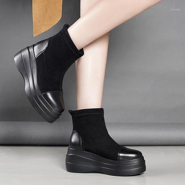 

platform boots for woman chunky women's shoes height increasing ankle boots winter warm plush faux kid suede shoes1, Black