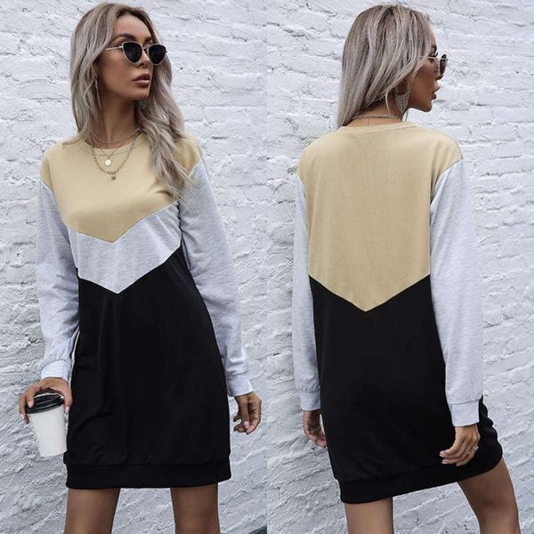 

dress wind contrast casual women's sweater autumn and winter new slim fitting round neck a-line skirt, Black;gray