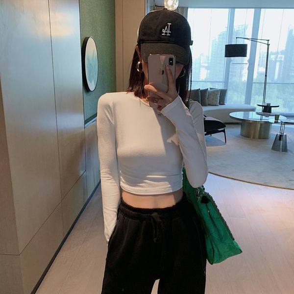 

открытый пупок тщательно машина дна черные женщины секси длинный рукав t- модули тонкий и t- рубашки shirtslimwear тонкой весны и осенью zu, White