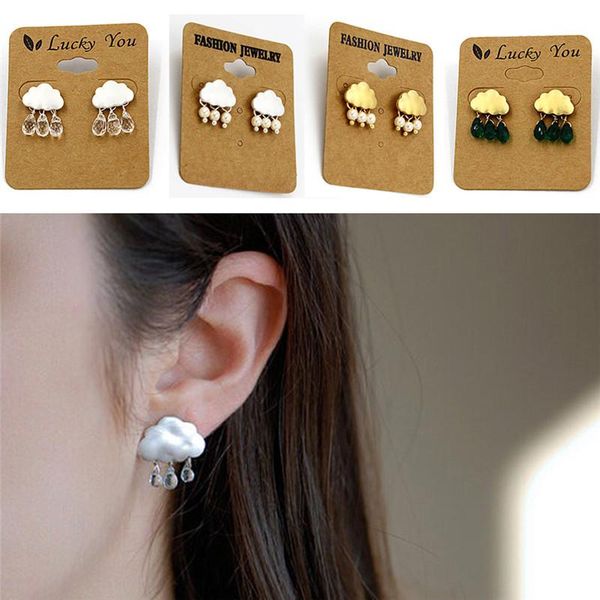 

personality design ear jewelry new fashion cloud crystal rhinestone imitation pearl stud earring rain cloud earring 1pair, Golden;silver
