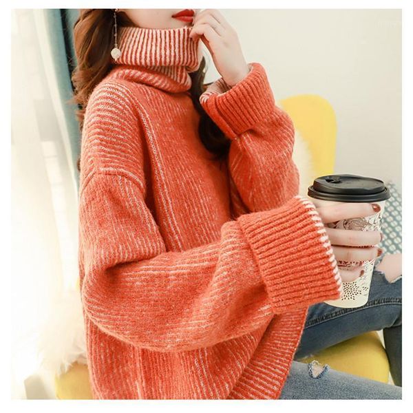 

vintage turtleneck batwing sleeve knitted sweaters women casual thick jumper loose sweater plus size sweater1, White;black
