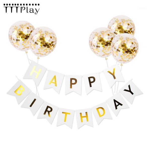 

party decoration 6pcs/lot gold confetti balloons 12inch inflatable birthday ballon white happy banner supplies1