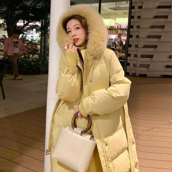 

new women's winter jacket 2021 fashion woman parkas over-the-knee long korean style big fur collar waist thickened female jacket, Black