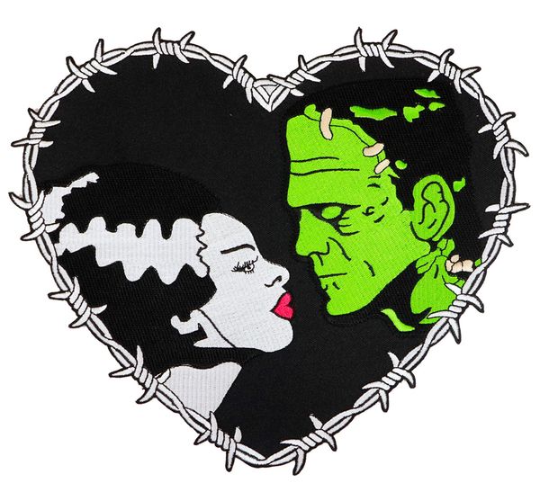 

authentic universal monsters frankenstein & bride heart iron on back patch new printing apparelÂ tee shirt sport hooded sweatshirt hoodie