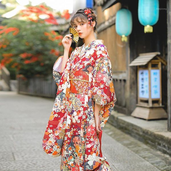 

japanese yukata kimono dress female costume japanese dresses haori obi yukata women traditional kimonos cosplay 112001, Red
