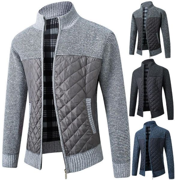 

men's winter new coat jacket brushed and thick fashion stand collar men's knitting sweater coat cardigan warm, White;black