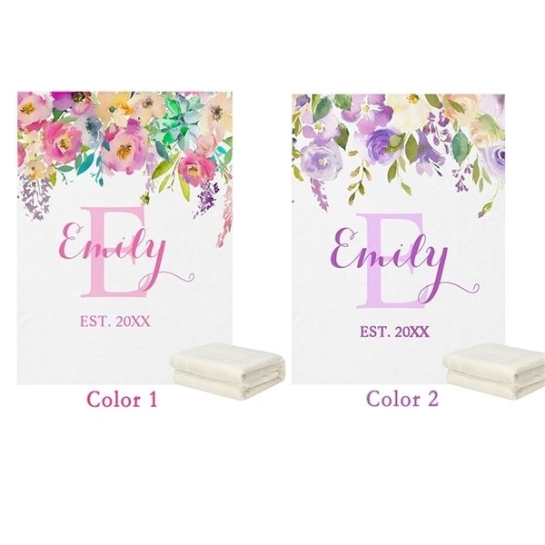 

lvyziho personalized name watercolor flower baby 30x40 / 48x60 inches - fleece blanket y201009
