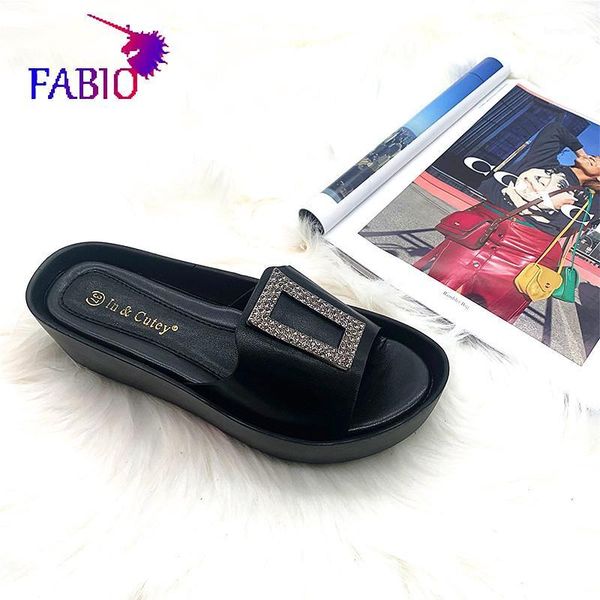 

slippers pu sole and square button for ladies lady slipper woman shoes1, Black