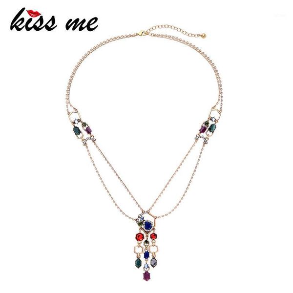 

kiss me layered necklace women new fashion geometric resin crystal necklaces pendants vintage jewelry accessories1, Silver