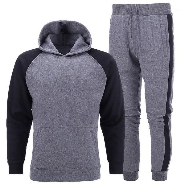 

gym clothing casual training suit men's pullover warm fleece long-sleeved cotton and trousers1, White;black