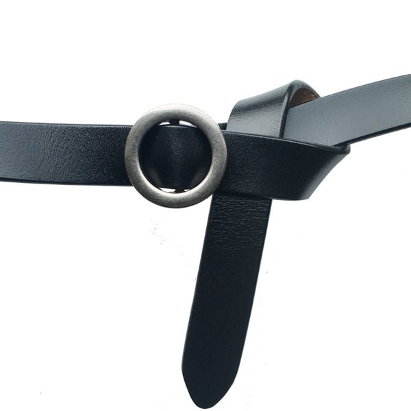 

summer new products women's leather thin belt round buckle knot thin belt casual dress, Black;brown