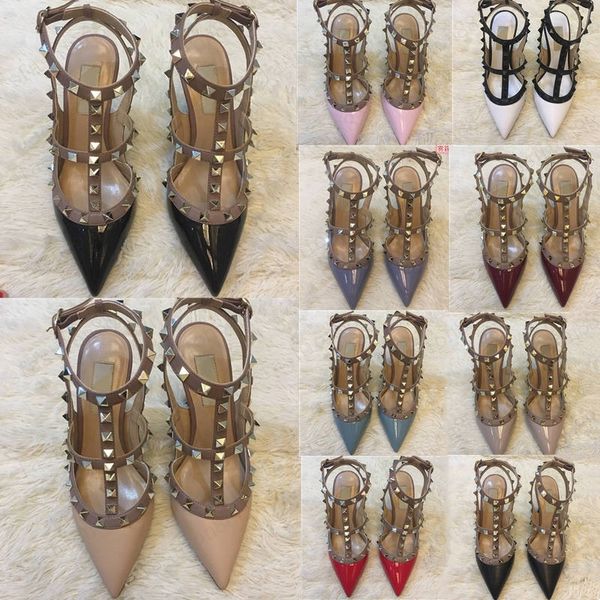 

pumps wedding shoes woman high heels sandal nude fashion ankle straps rivets shoes high heels bridal shoes 35-42 with box, Black