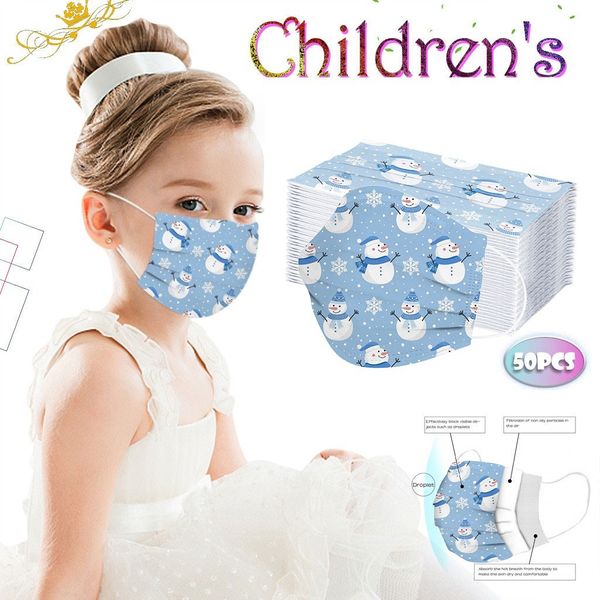 

50pc дети рождество printed maskes одноразовые фасе маски нетканые ткани mascarillas дышащий ski fasemask флаг бандана