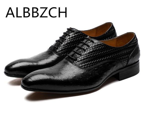 

ostrich pattern weave oxford dress men shoes black brown wedding shoes business office work trending pointed toe man
