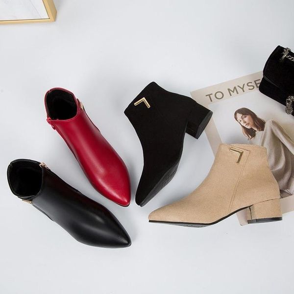 

boots 2021 women winter pointy chunky ankle for in autumn/winter shoes s071, Black