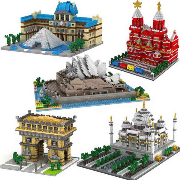 3D Building Block Puzzle Architettura Big Ben Torre Eiffel Londra Coppia Louvre Micro Building Blocks Capitol Costruzione giocattolo G220214