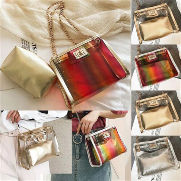 

women holographic bag clear transparent mini tote hologram handbag charm casual messenger bags