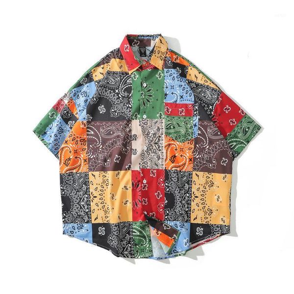 

2020 new arrival camisa camisas summer style flower short sleeve popular logo casual shirts open stitch dobby men shirt1, White;black