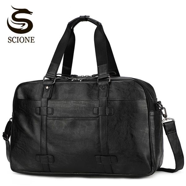 

men business travel handbag casual large capacity duffle pu leather shoulder bags carry on luggage weekend handbags male xa160m