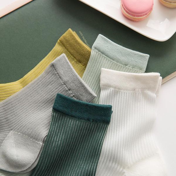 

spring and autumn solid color socks women's plain socks cute ultra-thin vertical stripes wom bbyfqu, Black