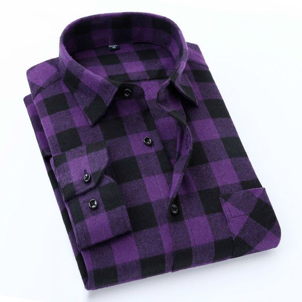 

quality flannel plaid men shirt cotton spring autumn casual long sleeve dress shirts soft comfort slim fit button down clothes y200104, White;black