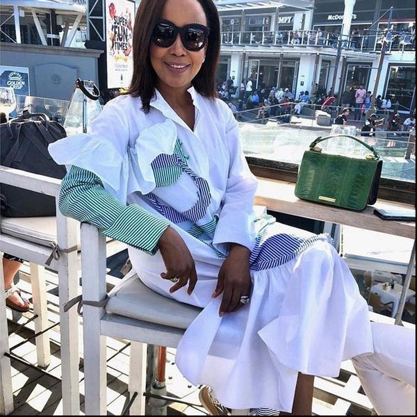 

long sleeve casual shirt dress women ruffle button white shirt dress autumn korean knee length party loose shirt dress, Black;gray